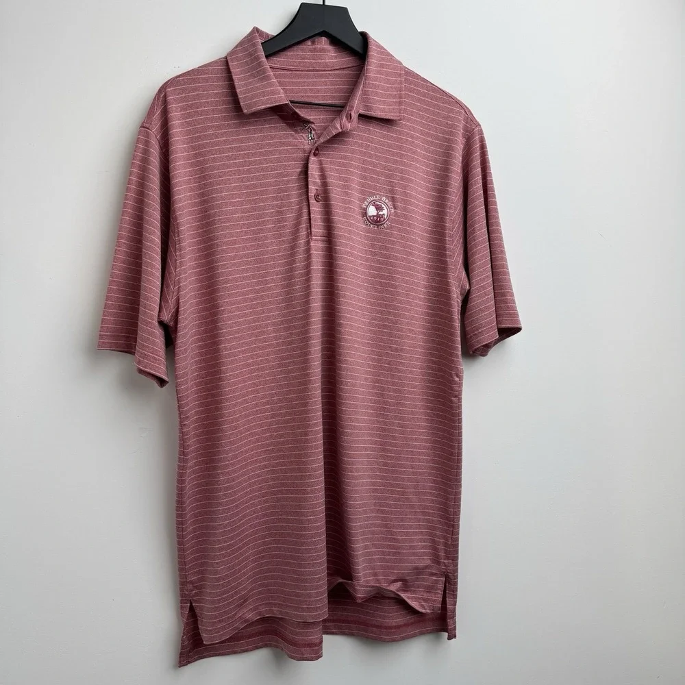 Bobby Jones Polo Golf Shirt L Red Stripe‎ Short Sleeve Casual Atheletic Mens
